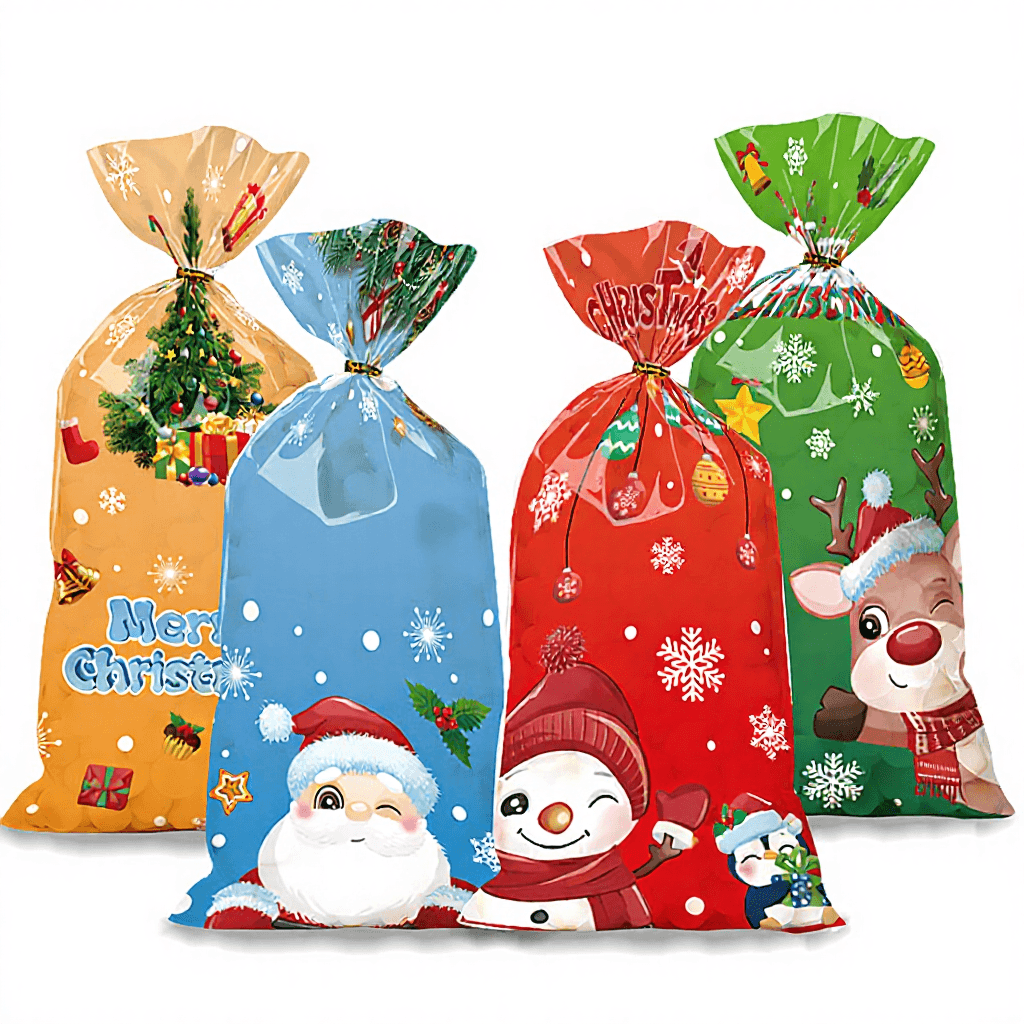 Original Cross-border Four-in-One Christmas Candy Packaging Bags Santa Claus Gift Bags Cookie Flat Pouches OPP