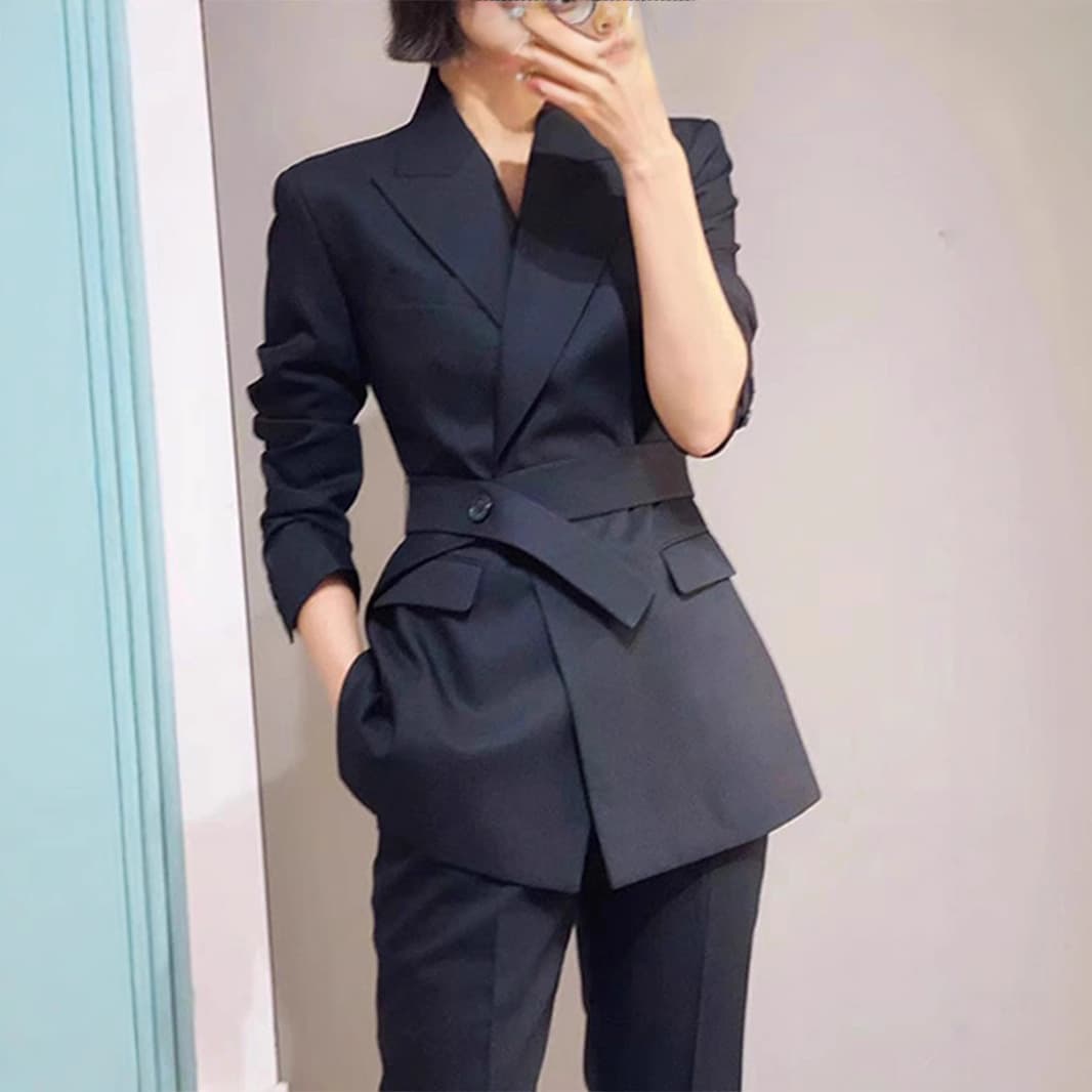 XZ126-plus size Women's Workplace Interview Commuter Style Black Waist Long Sleeve Plus Size Professional Suit Jacket