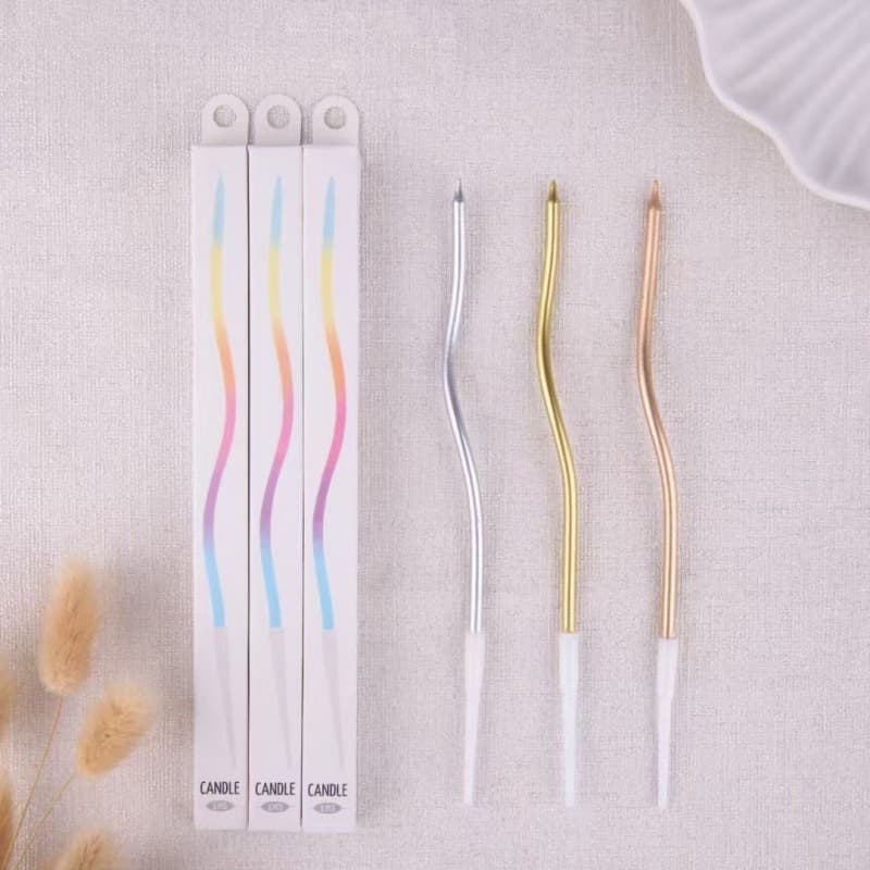 Curved Birthday Cake Decoration Candle Gold-Plated Spiral Curve Creative Trendy Children's Party Baking Pastry Topper