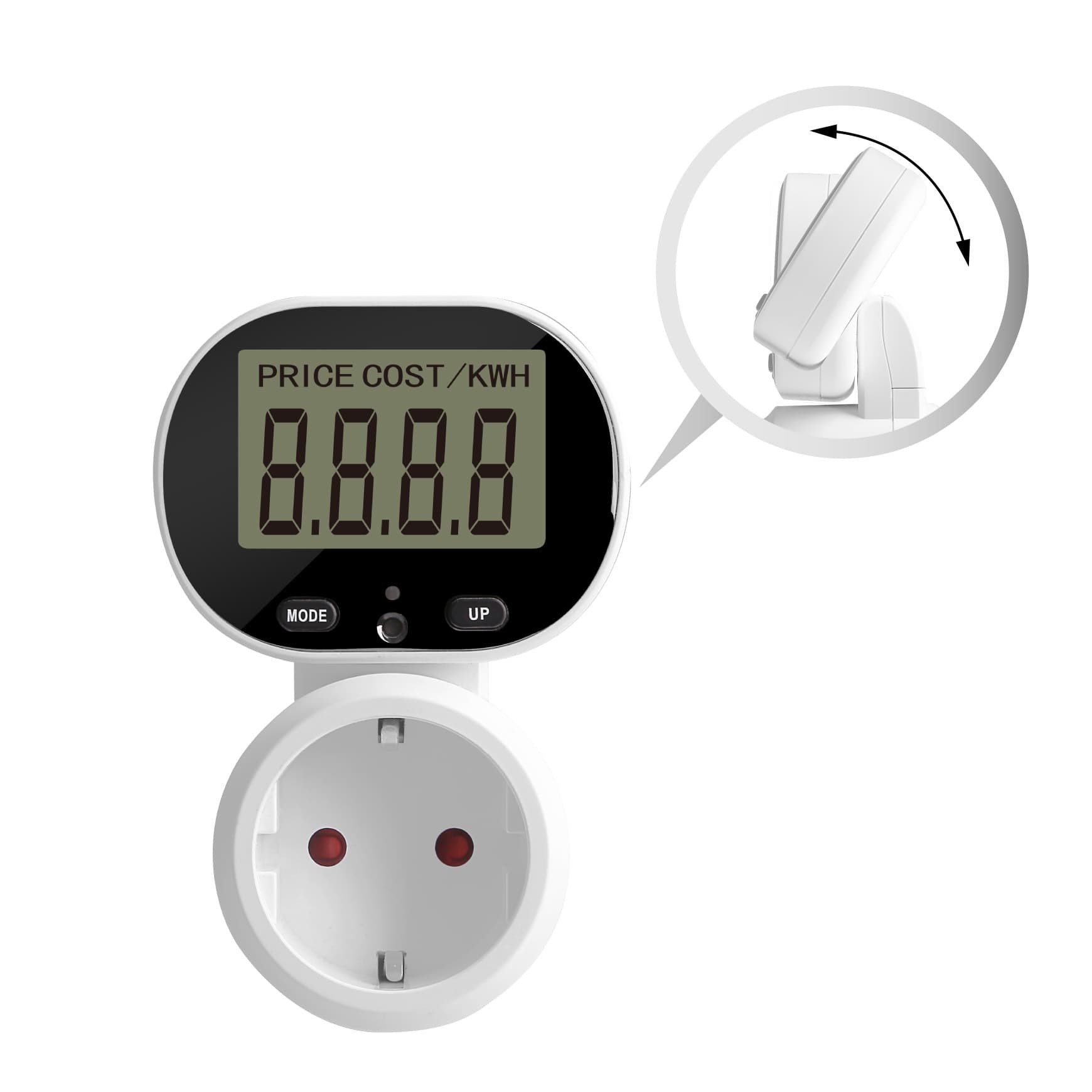 EU Standard Rotatable Large Screen Power Meter Socket, Electricity Monitor Smart Billing Socket, Billing Device