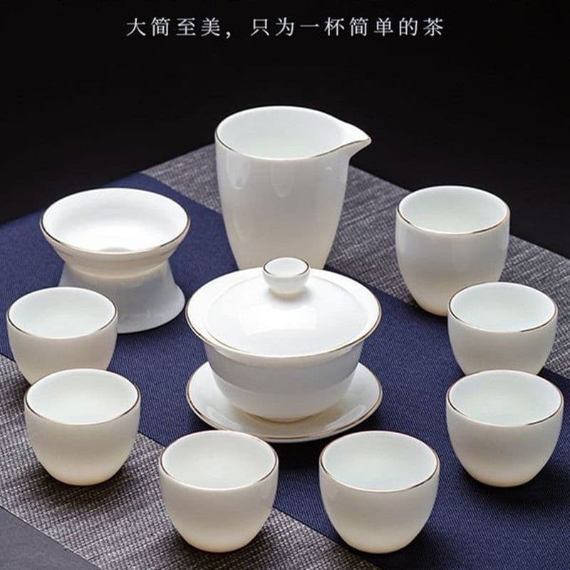 Blanc de Chine White Porcelain Gongfu Tea Set for Home and Office, Teapot, Lid Bowl, and Cups, Luxury Gift Wholesale