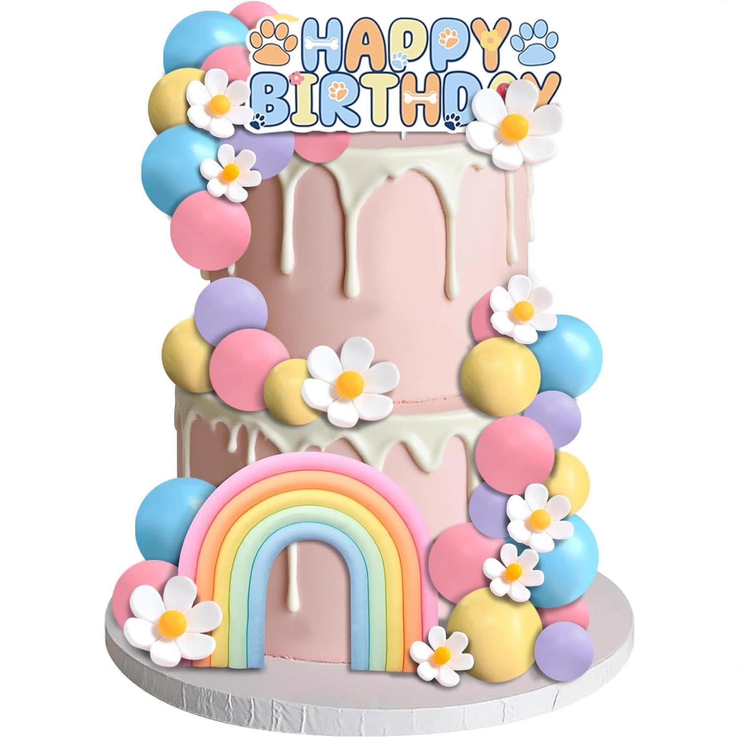 31 Pieces Rainbow Cake Decoration Rainbow Theme Party Supplies Dessert Table Decoration Flowers Rainbow Cake Ornaments