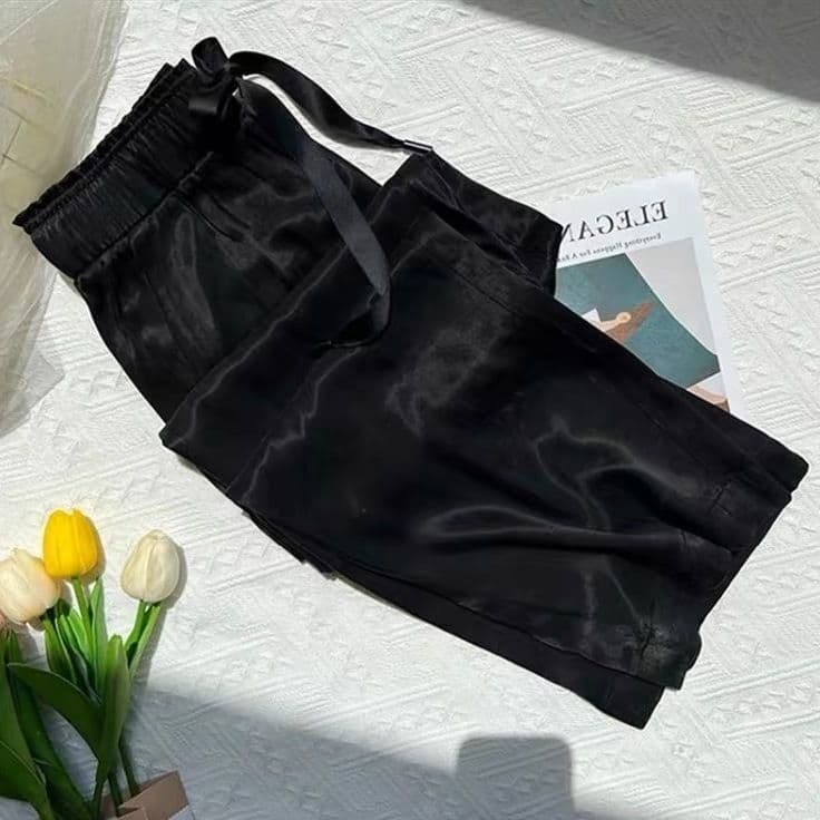 Purple Ice Silk Cool Acetate Satin 2026 Summer Thin Wide-Leg Pants for Women Straight Loose Flowy Casual Trousers