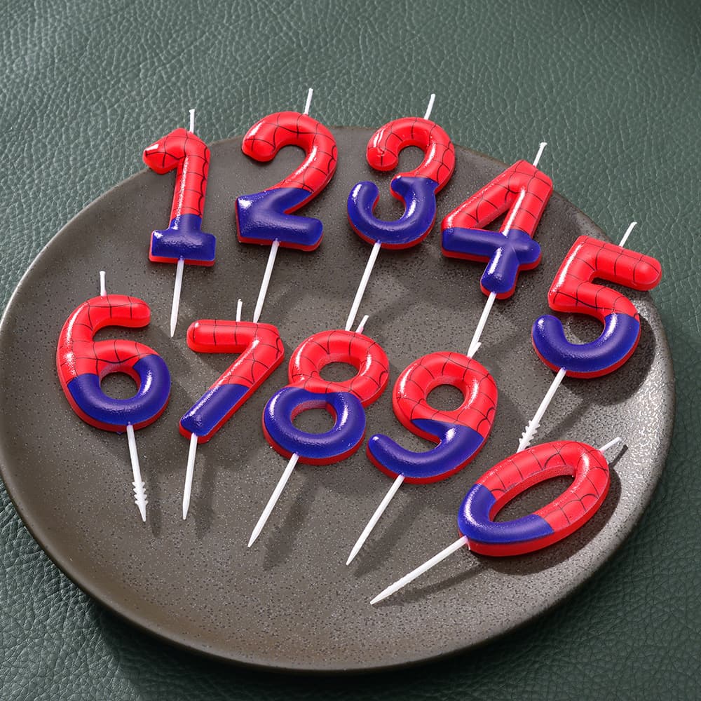 Spider Grid Theme Number Candle Birthday Cake Decoration Dessert Table Wishing Candle 0~9 Birthday Candle
