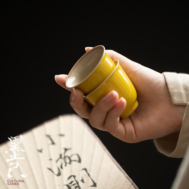Moji Lemon Yellow Antique Small Tea Cup Hand-painted Ceramic Tea Tasting Cup Double-line Home Tea Tea Tasting Single Cup