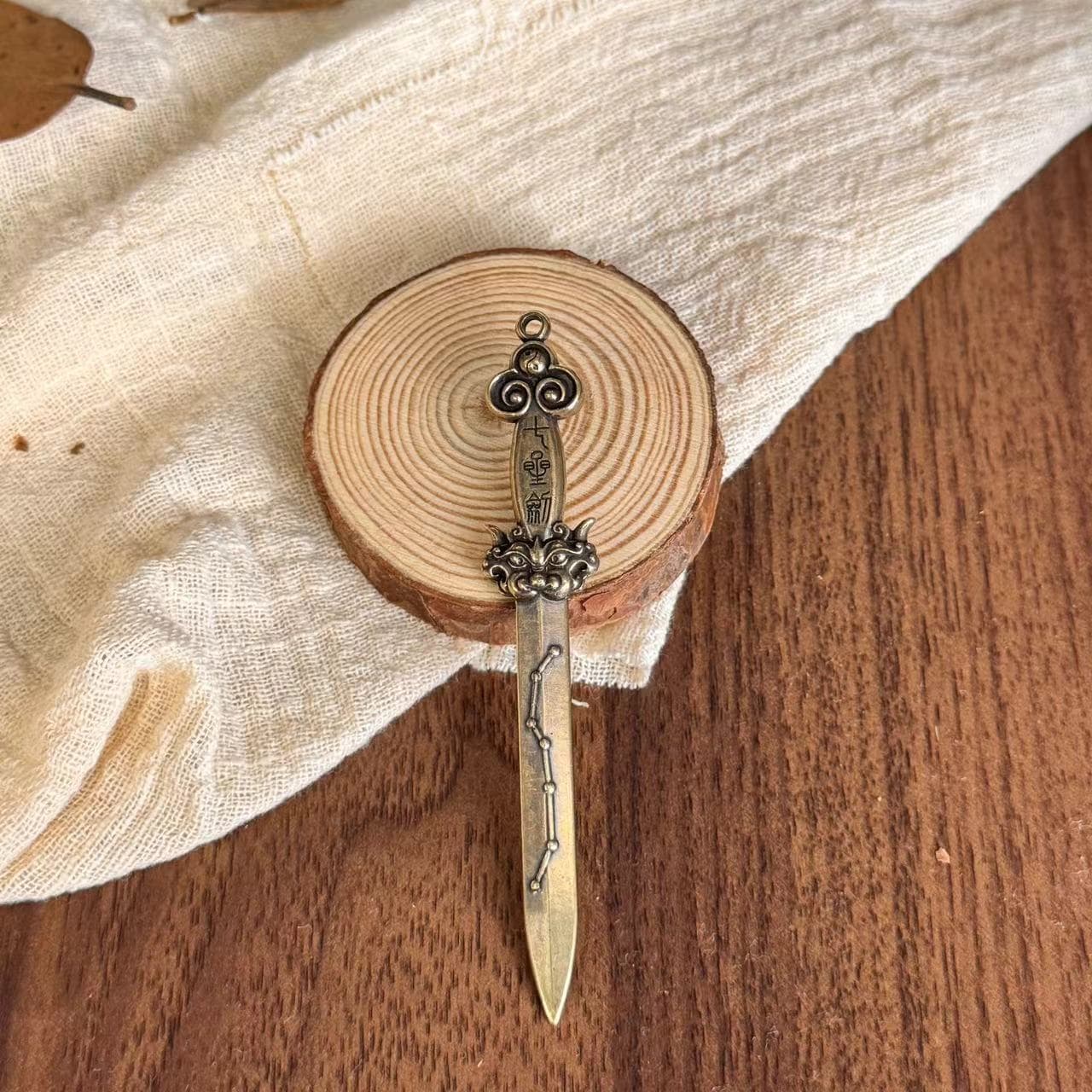 Senshe Brass Tai Chi Sword Seven Star Sword Eight Trigrams Sword Yin Yang Sword Small Brass Sword Antique Brass Decoration Pendant Brass Accessories