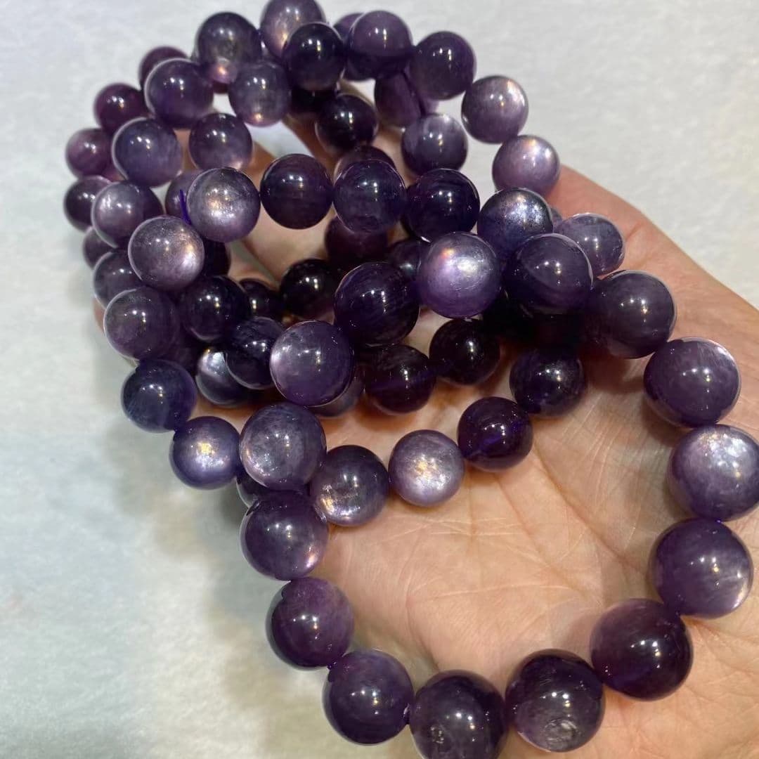 Natural Purple Lepidolite Bracelet, Bright Color with Sparkling Mica Flakes, Purple Lepidolite Round Beads Wholesale