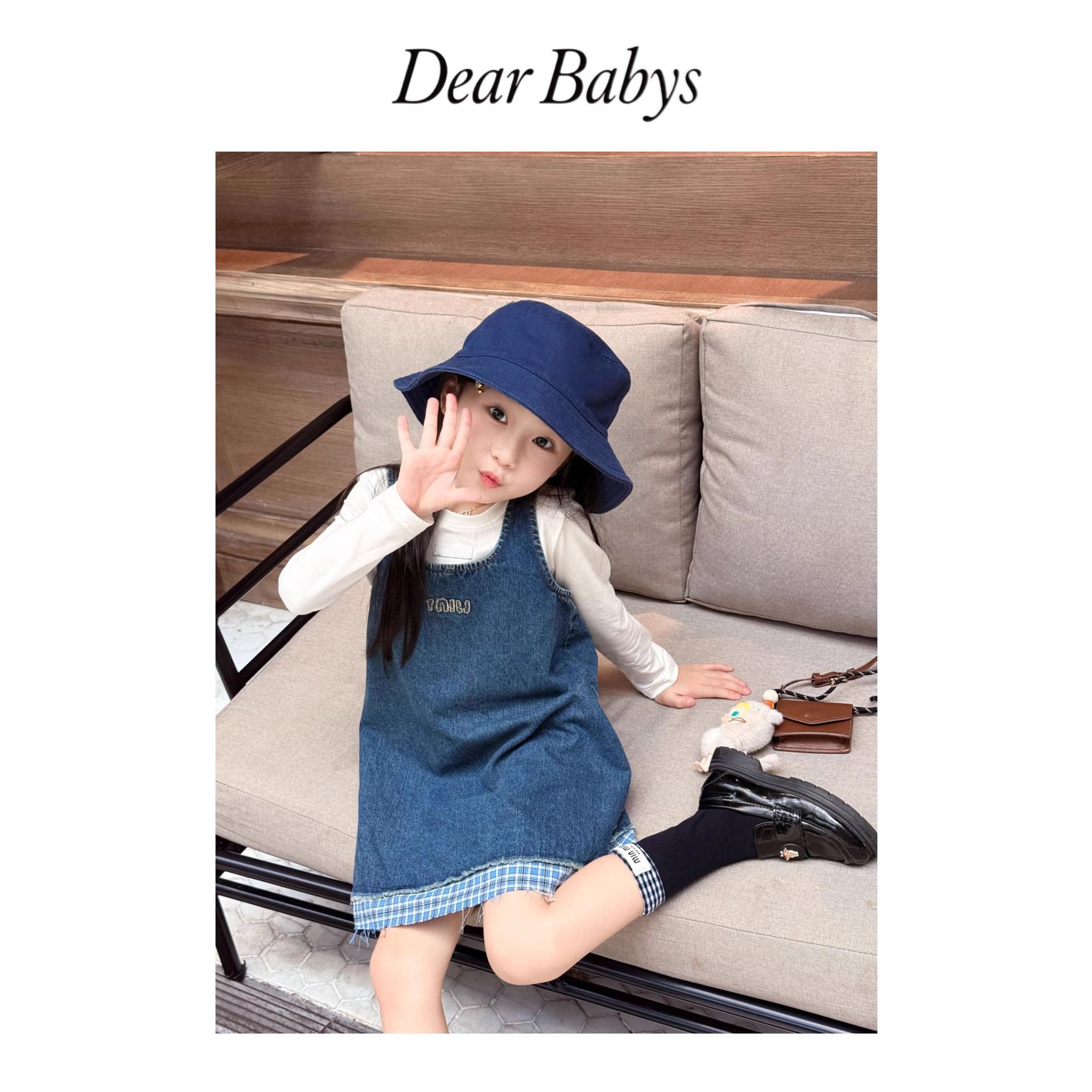 DEARBABYS [Blue Checkered Denim Vest Dress] Girls' Autumn/Winter Luxury A-line Denim Skirt
