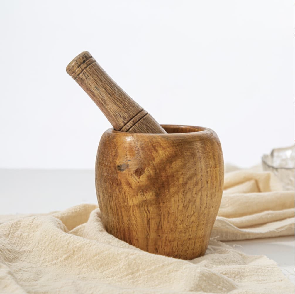 Solid Wood Garlic Masher Mortar and Pestle Set, Home Use Baby Food Grinder, Garlic Crusher