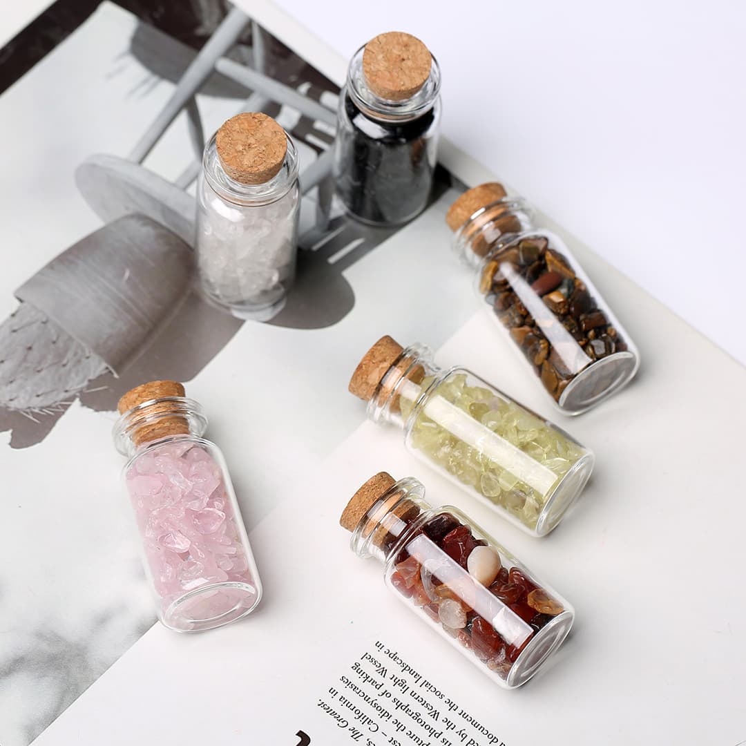 Natural Crystal Gravel Wishing Bottle Wooden Box Demagnetizing Stone Children's Science Teaching Collection Gift Box Desktop Decoration Ornaments