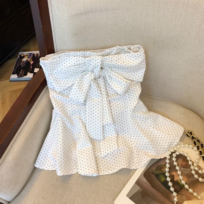 Actual shot of 2026 new summer vest, French bow polka dot skirt, off-shoulder polka dot tube top, drop shipping