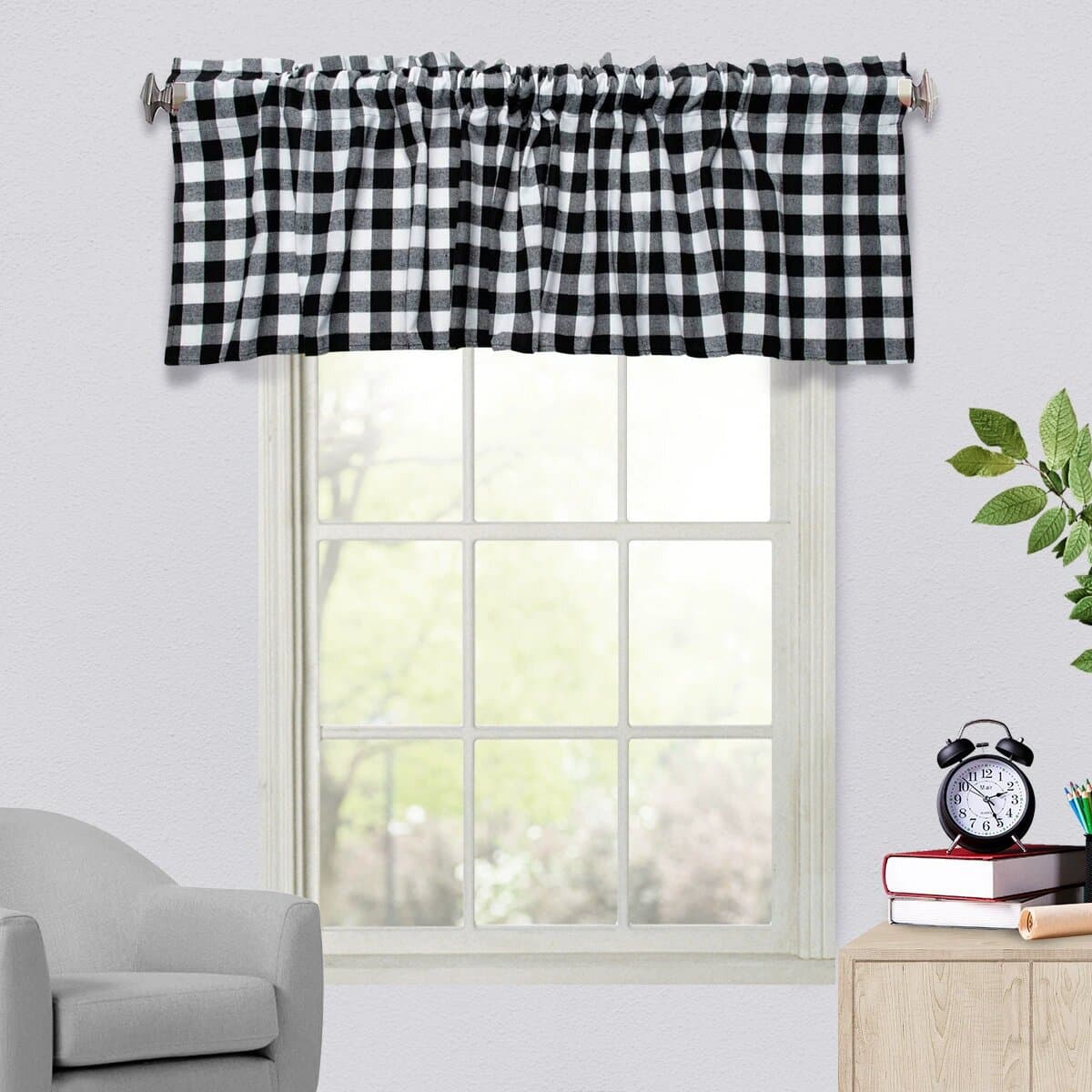 Cross-border Plaid Small Curtain Set, Full Blackout Simple Black and White Plaid Semi-Curtain Customizable