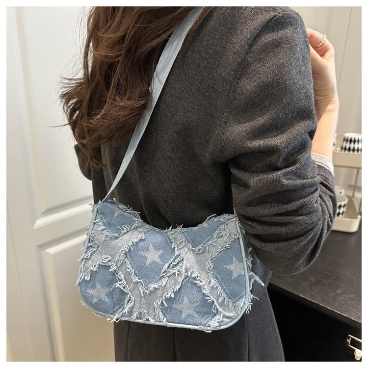2025 Fall Personalized Gradient Star Denim Casual Chain Crossbody Shoulder Small Square Bag for Women Denim Bag