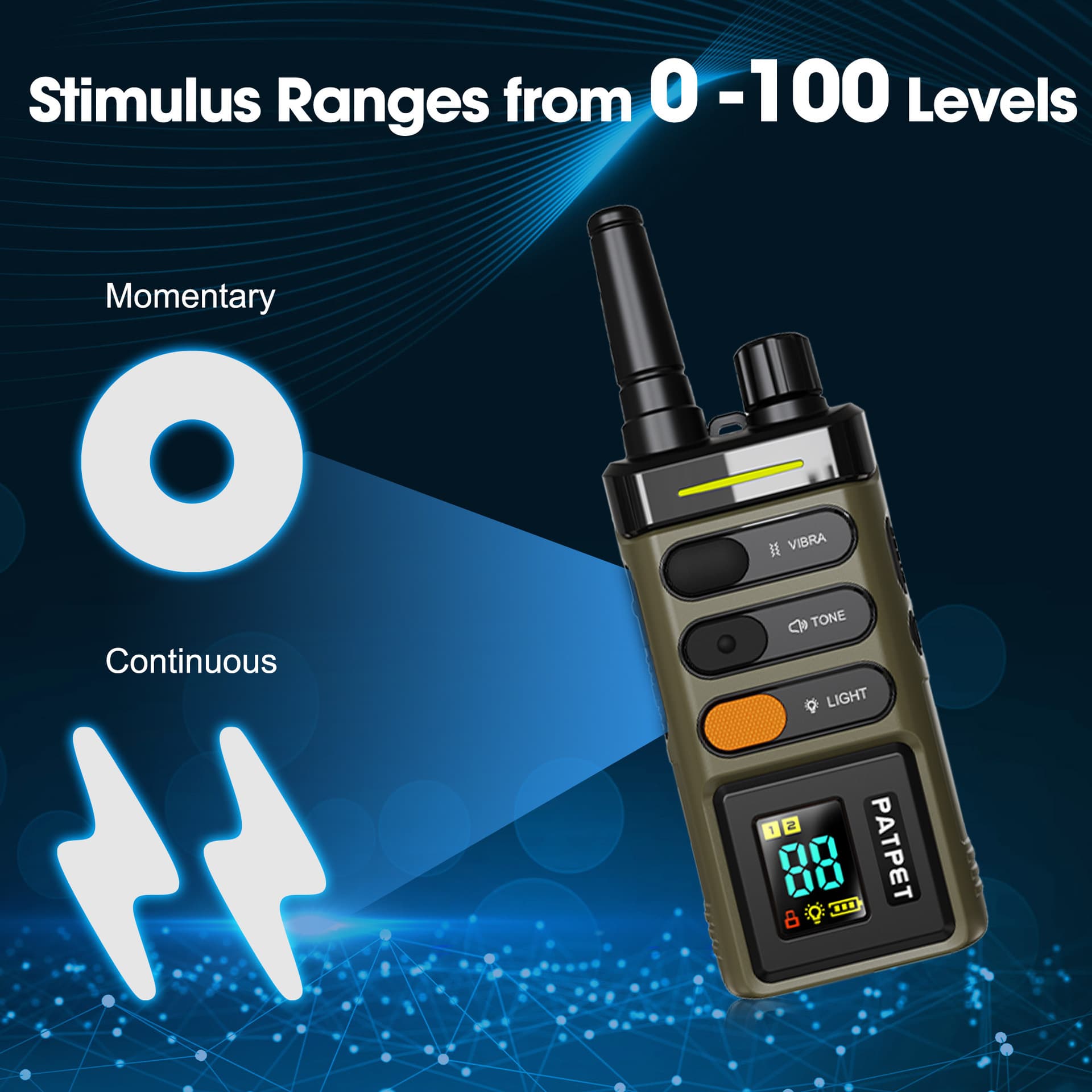 Color screen, long-distance 1600-meter remote control electronic collar for dog training, bark suppressant, PATPET custom-molded dog training device.