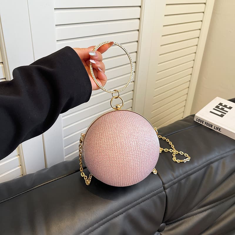 Cross-border Hot Selling Chain Women's Bag Shoulder Crossbody Handheld Evening Bag Rhinestone Banquet Bag Spherical Ball Bag