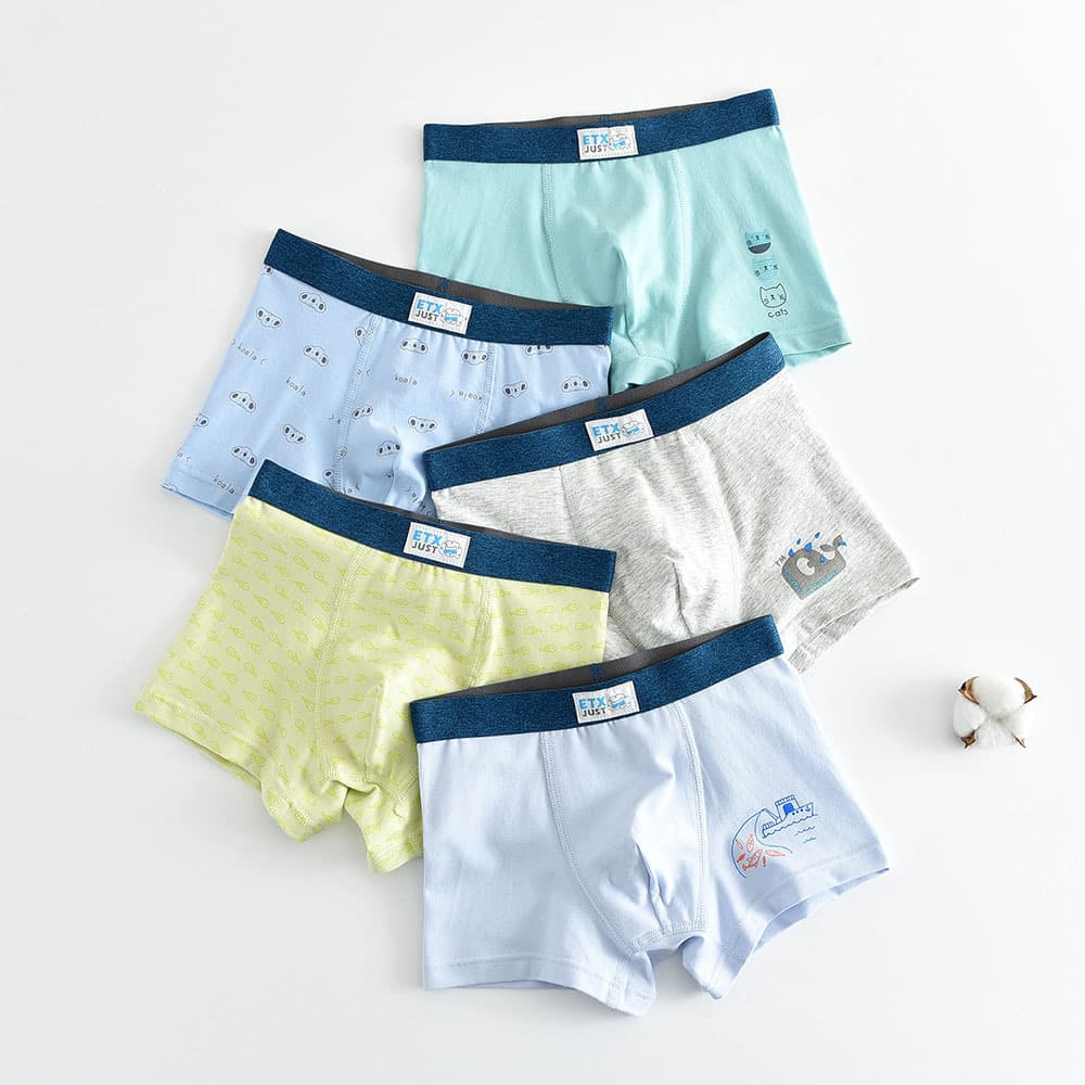 ETX117 Children's Cotton Boxer Briefs for Boys, Class A, Toddler Boys' Underwear, Mid-Waist Four-Corner Shorts