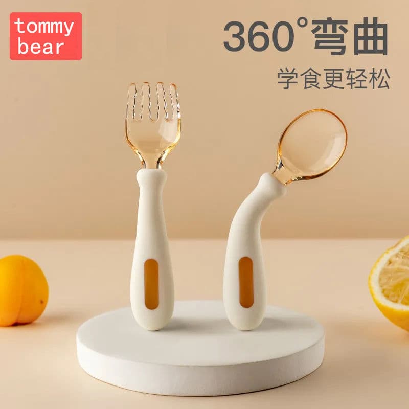Babycome Children's Fork and Spoon Set, PPSU Bendable Spoon, Baby Spoon, Infant Feeding Spoon, 6-12 Months