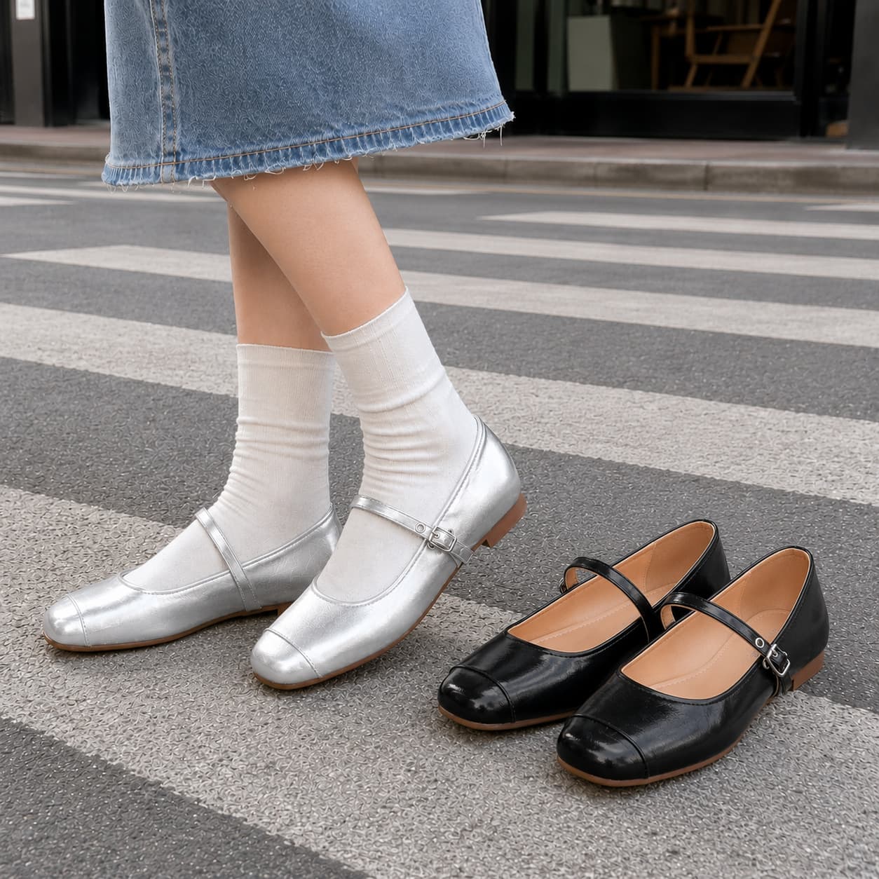 2026 New Style Mary Jane Shoes for Women, Flat Soft-Soled Square-Toe Shallow Leather Shoes, Ballet-Style Commuter Shoes