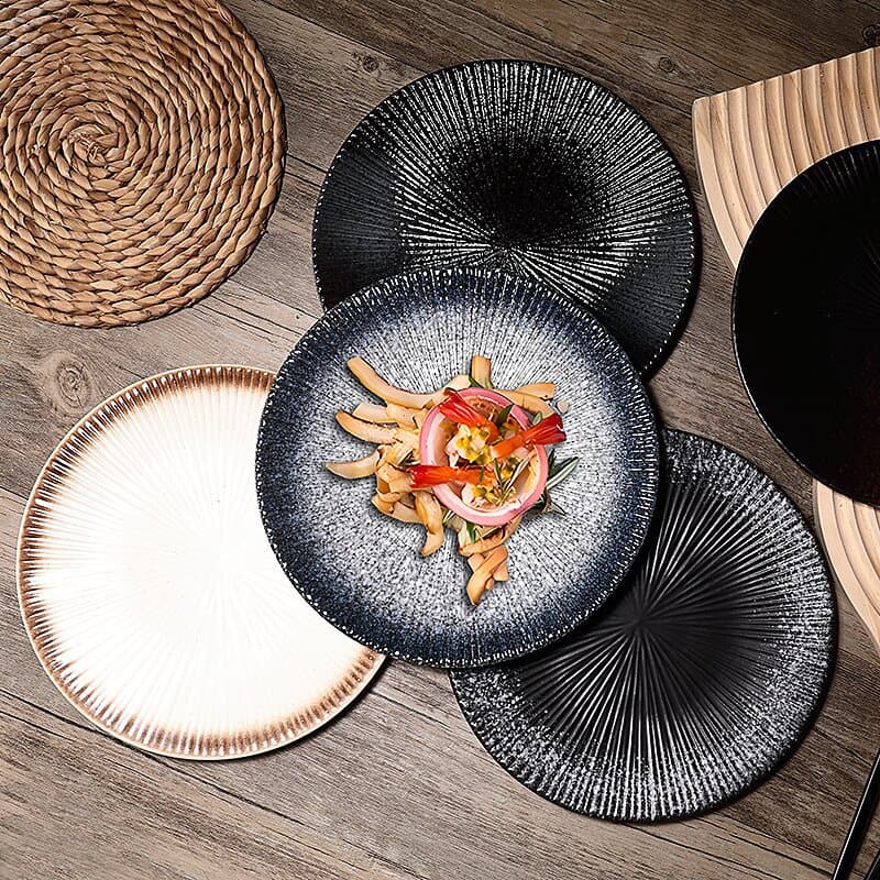 Creative Ceramic Steak Plate, Pasta Plate, Sushi Plate for Japanese Cuisine, Restaurant Hotel Wholesale Vintage Stir-fry Plate
