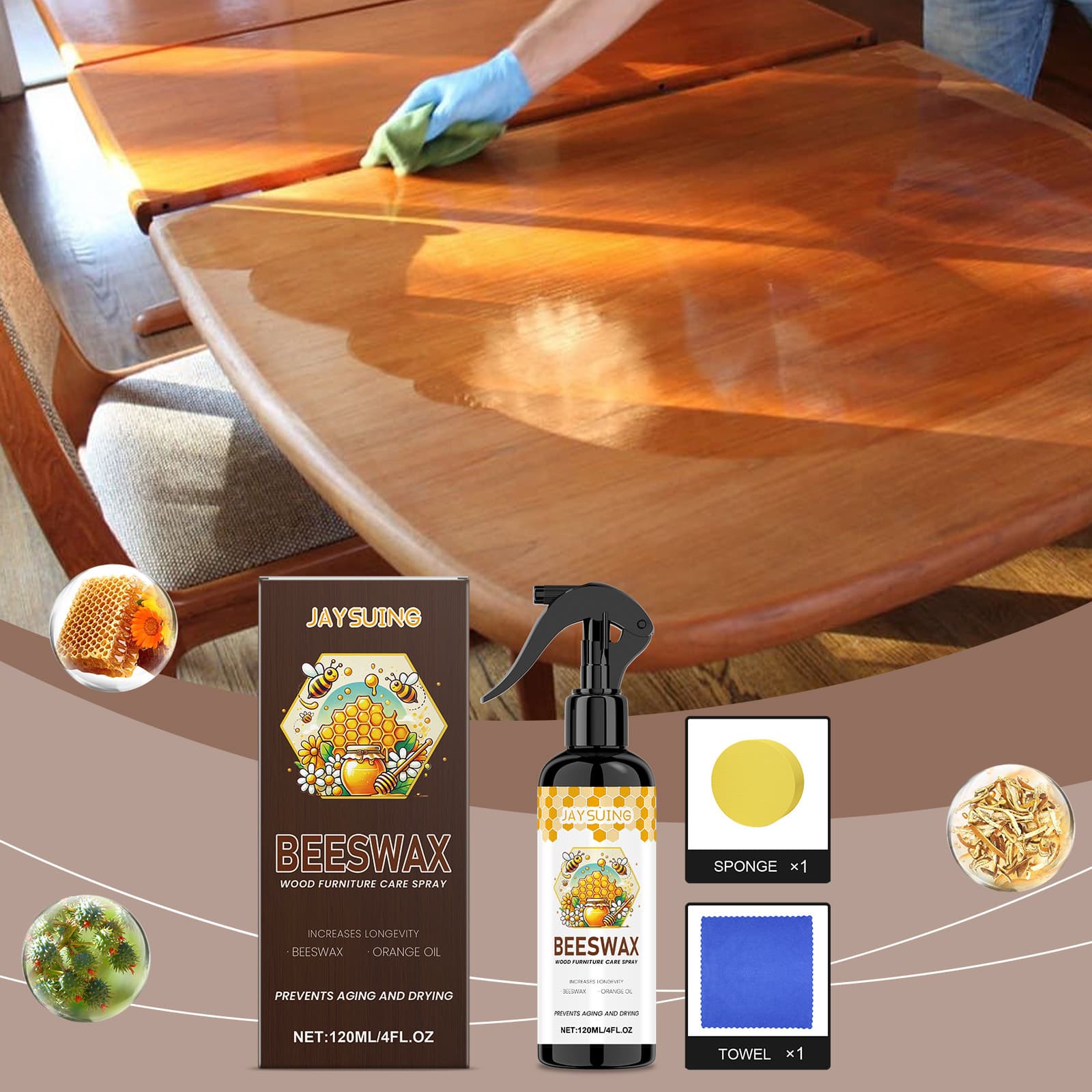 Jaysuing Beeswax Wood Furniture Care Polish Wood Furniture Renovation Gloss Protection Oil Wax Neutral