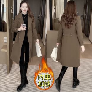 Premium Fleece-Lined Thickened Trench Coat for Women 2024 Fall Winter New Fashionable Slimming Mid-Length Coat for Petite