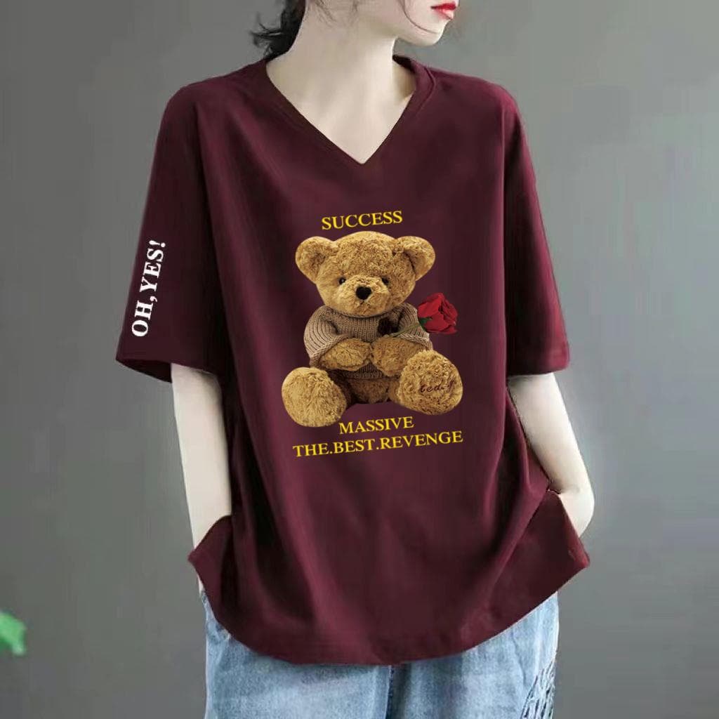 Clearance Sale V-Neck Short Sleeve T-Shirt for Women Plus Size Loose Summer New Printed Top for Middle-Aged Mothers Up to 200 lbs