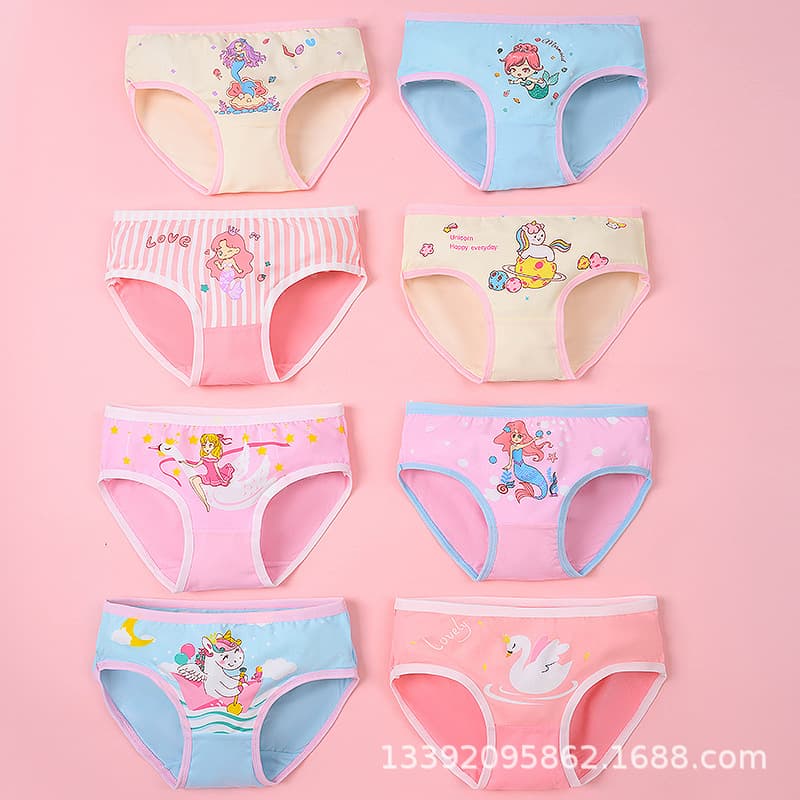 Wholesale Milk Silk Triangle Girls' Pants Cartoon Mermaid Children's Briefs Cross-Border Popular Girls' Underwear