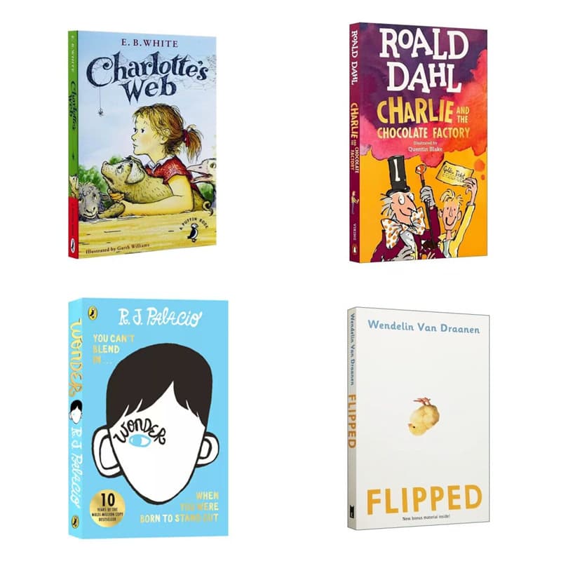 English Original Charlotte's Web, Charlie and the Chocolate Factory, Wonder, Flipped Series