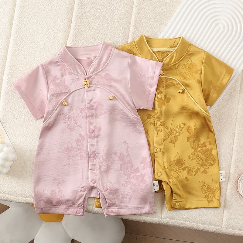 Summer Chinese-style baby clothes, thin newborn onesie with traditional Chinese design, Hanfu-style bodysuit