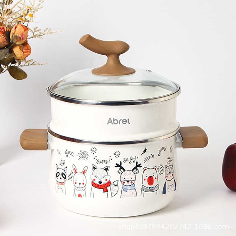 In Stock Drop Shipping Enameled Cast Iron Steamer Pot Double Ear Non-Stick Soup Pot Steamer Pot Enamel Pot for Induction Cooker Home Kitchenware