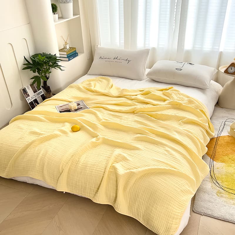Category A Six-layer Pure Cotton Gauze Towel Blanket, Solid Color All-cotton Towel Throw, Single/Double Layer Air-conditioned Summer Cool Cover Thin Quilt