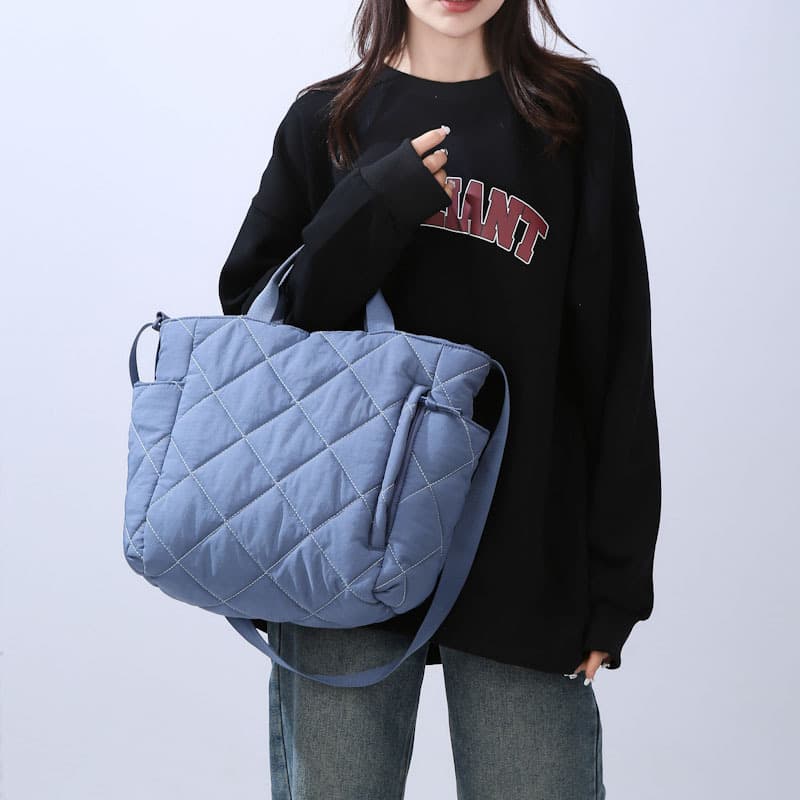 Autumn and Winter Commuter Large Capacity Tote Bag Student Class Shoulder Bag Korean Cotton-padded Jacket Crossbody Bag Soft Waxy Hand Cloth Bag