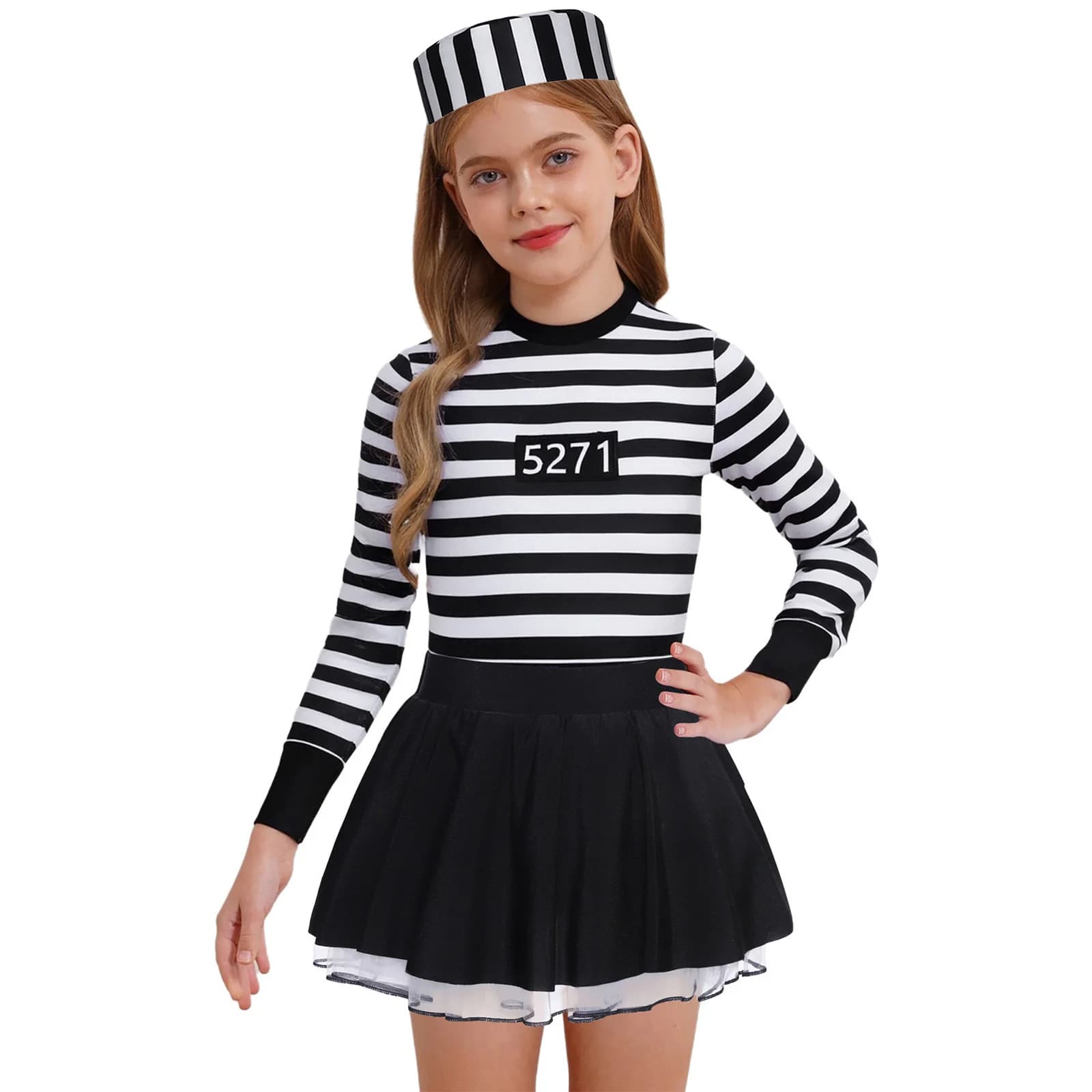 Halloween cosplay thief suit 1980 masquerade girl prisoner striped tutu skirt ruffle skirt