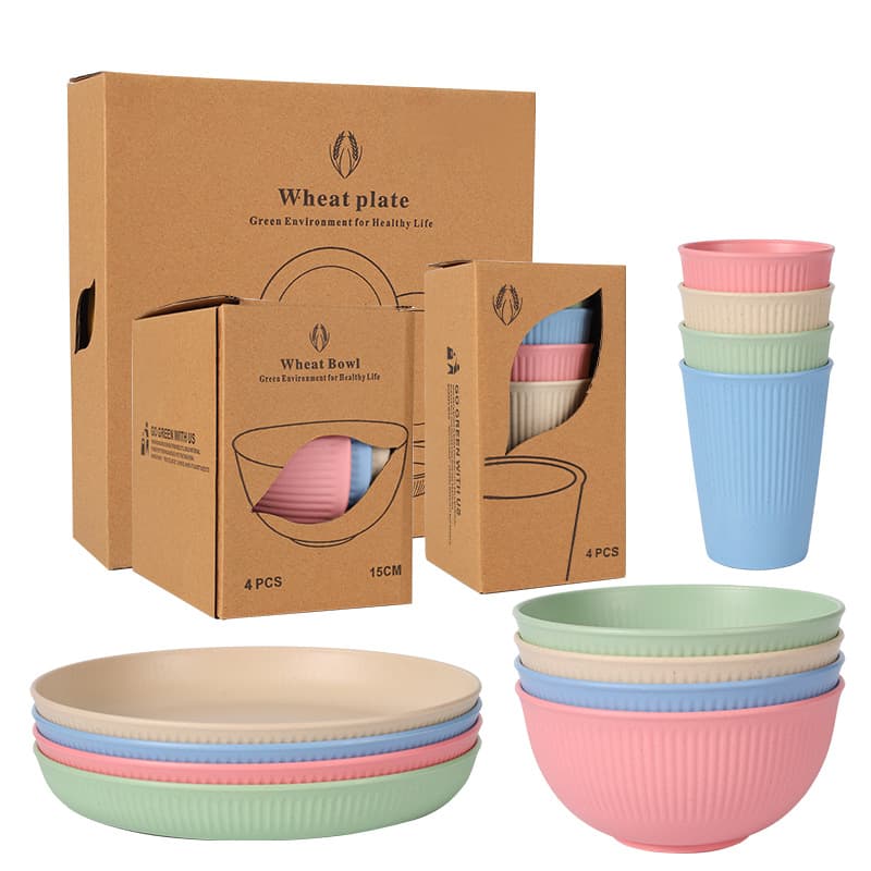 Amazon Wheat Straw Plate Bowl Cup 6-pack household anti-fall dish plate 6-inch salad noodle bowl cup set