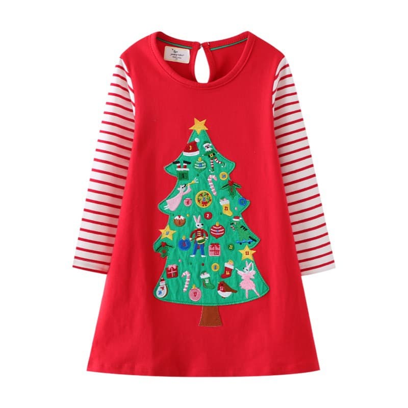 European and American style girls' long-sleeved Christmas dress with sequins and embroidery, princess dress, custom-made from provided images or samples.
