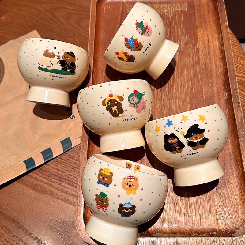 Japanese-style cute cup ice cream yogurt cup bear ceramic hand-held cup for home women milk cup goblet