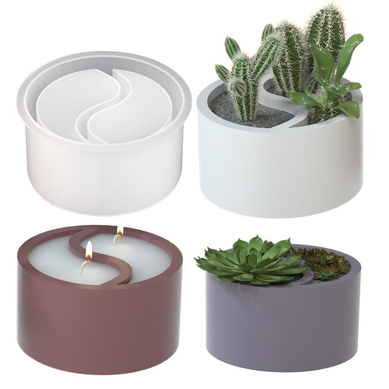 New Large DIY Crystal Epoxy Resin Cement Concrete Plaster Potting Tai Chi Flower Pot Silicone Mold