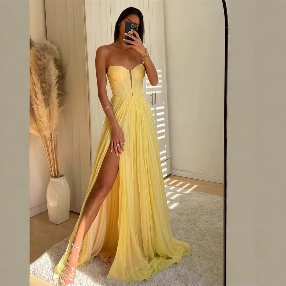 European American Dress 2026 Summer New Sexy Hot Girl Strapless Off-Shoulder AliExpress Fashion Chiffon Banquet Dress