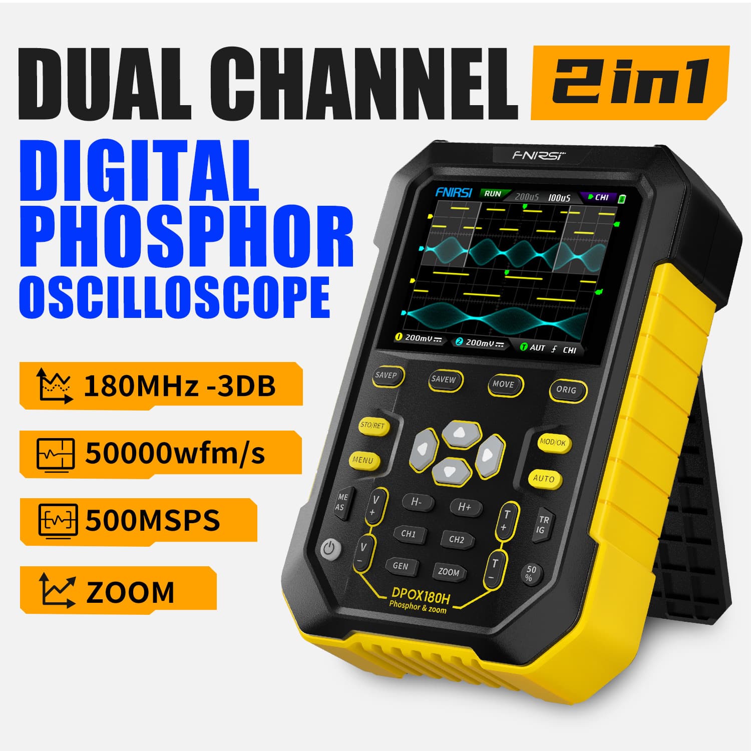 DPOX180H handheld fluorescent digital oscilloscope dual channel two-in-one instrument auto repair 180M multi-function