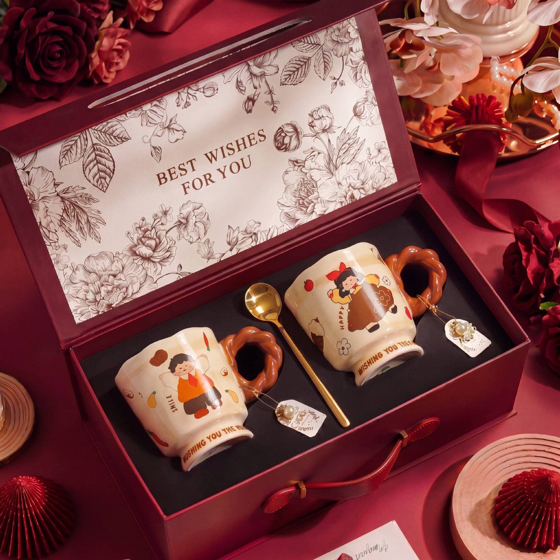 Vintage Couple Mugs Premium Ceramic Pair Gift for Women Birthday Wedding Newlywed