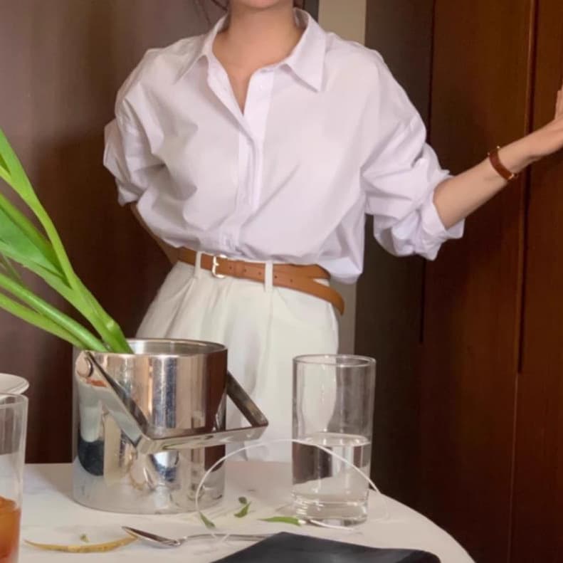 2025 Spring and Autumn White Blouse for Women Premium New Layering Casual Loose Long Sleeve Shirt