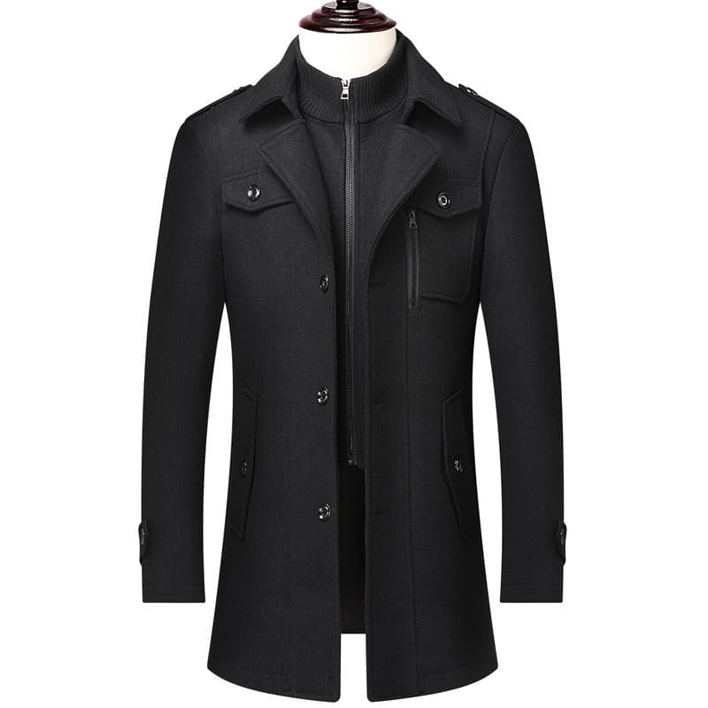 Men's Business Wool Coat for Autumn and Winter, Fashionable Double Collar Cold-Resistant Woolen Men's Jacket, Cross-Border Woolen Coat for Men