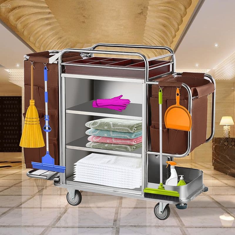 Hotel Linen Cart for Room Cleaning, Multifunctional Utility Trolley for Hotel Housekeeping