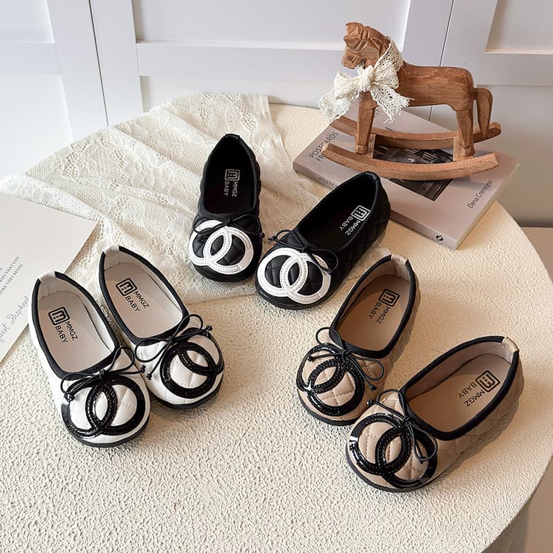 Small fragrant style rhombus single shoes for girls 26 new color matching bow shallow mouth slip-on round toe ballet shoes small leather shoes
