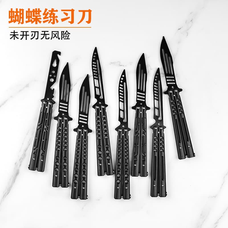Factory Direct Unsharpened Butterfly Knife Practice Balisong Trainer Titanium Color Training Knife Hand Exercise Tool Cool Flipping Knife