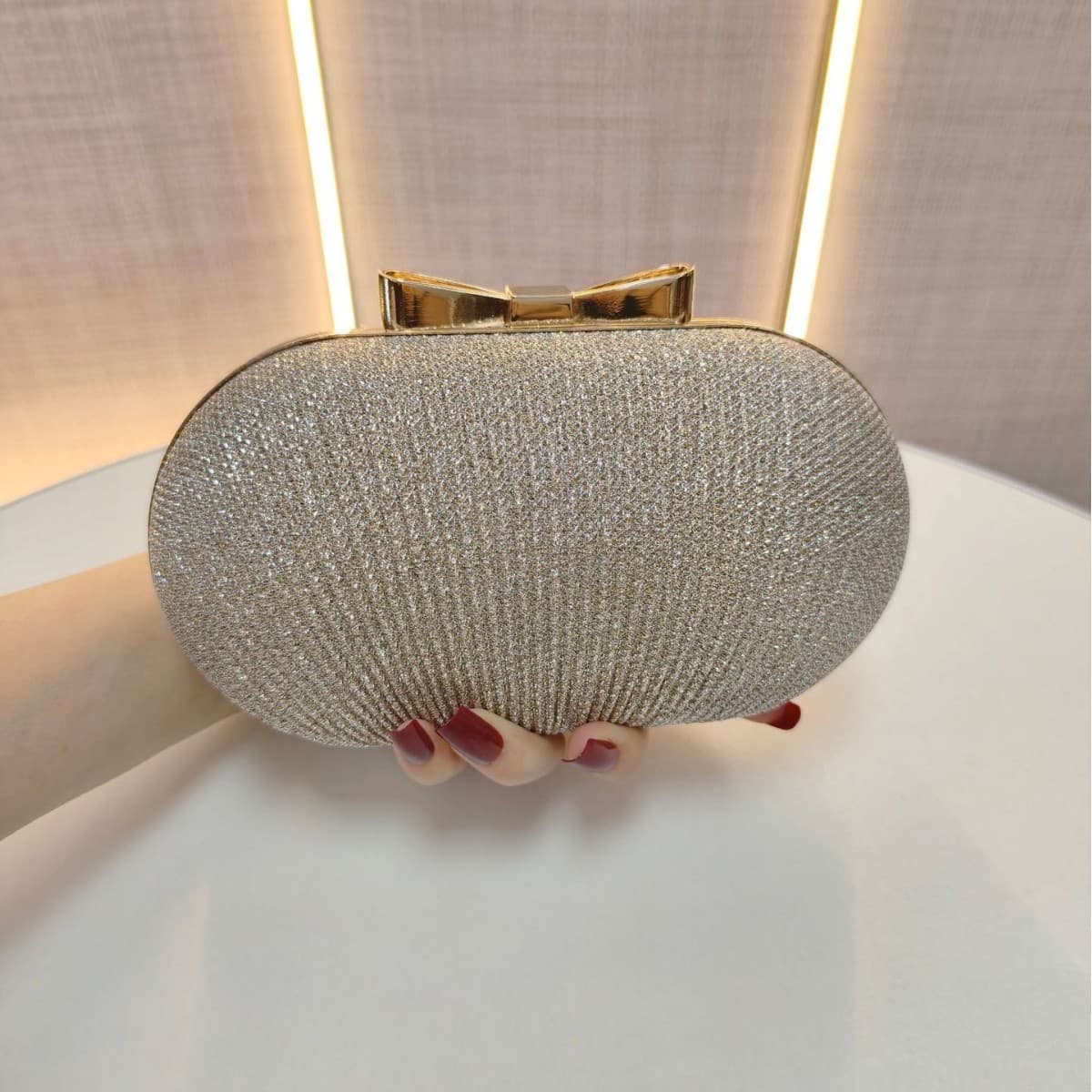 Cross-Border Popular Bow Evening Bag for Women European and American Luxury Banquet Clutch Bag Shiny Evening Dress Bag