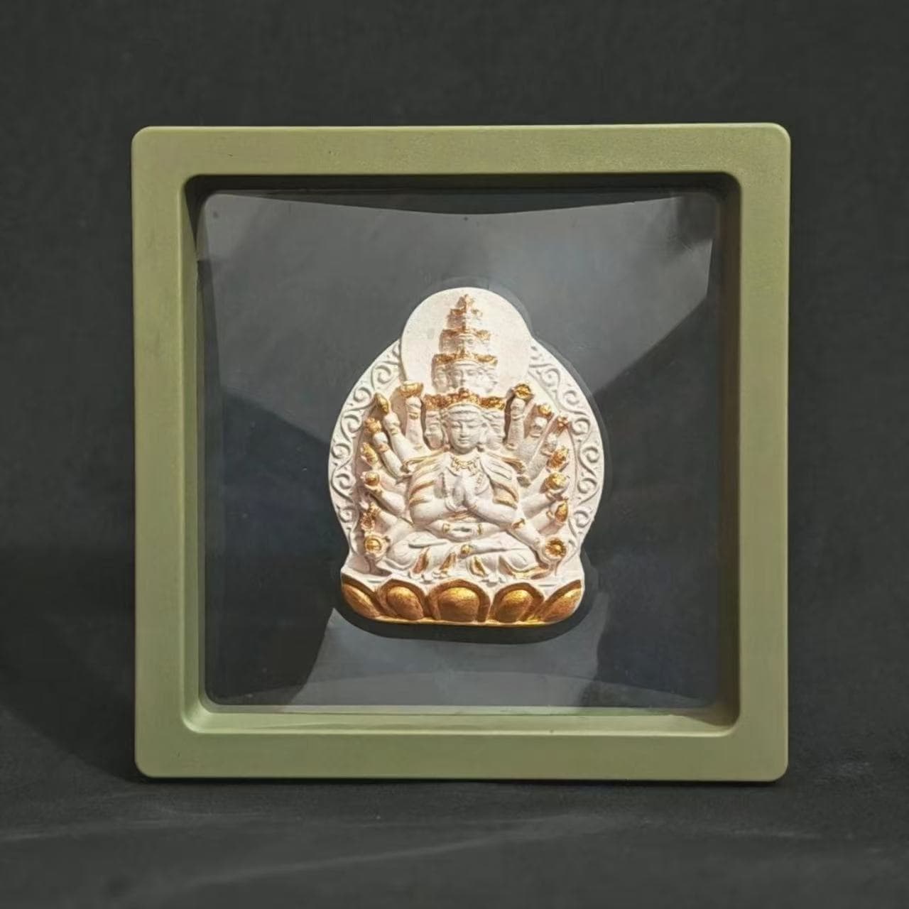 Incense Ash with Gold Embellishments and a Thangka Ornament Featuring the Eight Great Guardian Deities and Other Deity Statues
