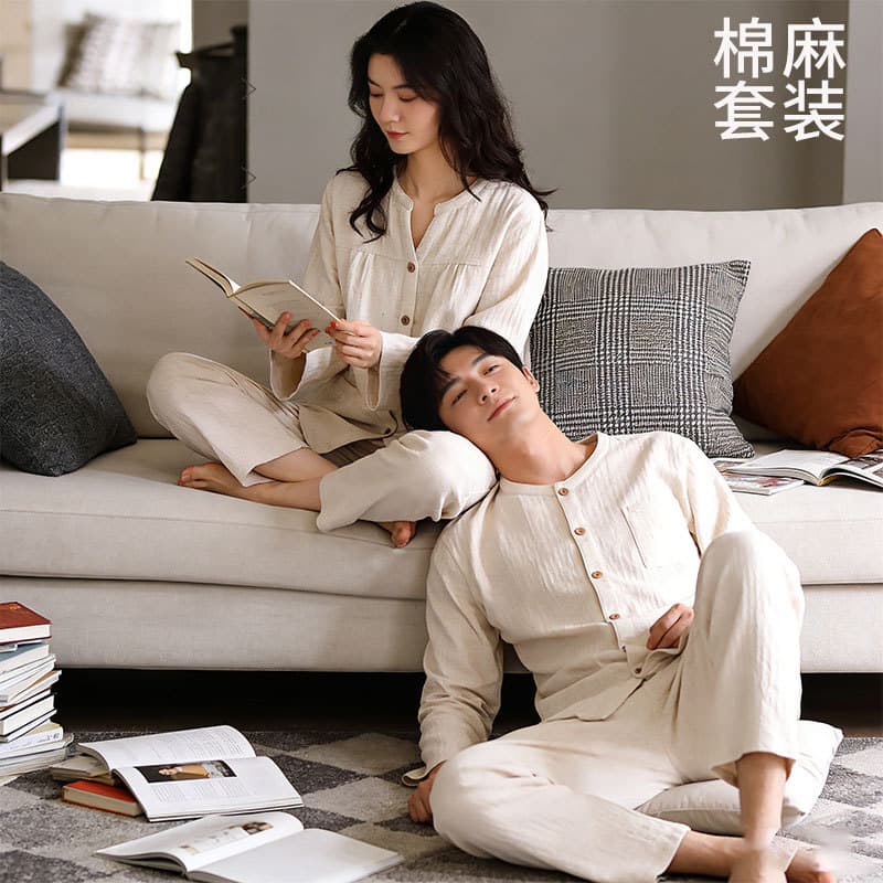 Spring and Autumn New Women's Cotton-Linen Set, Multi-Color, Plus-Size Loungewear, Men's Long Sleeve and Pants, Soft and Loose Pajamas