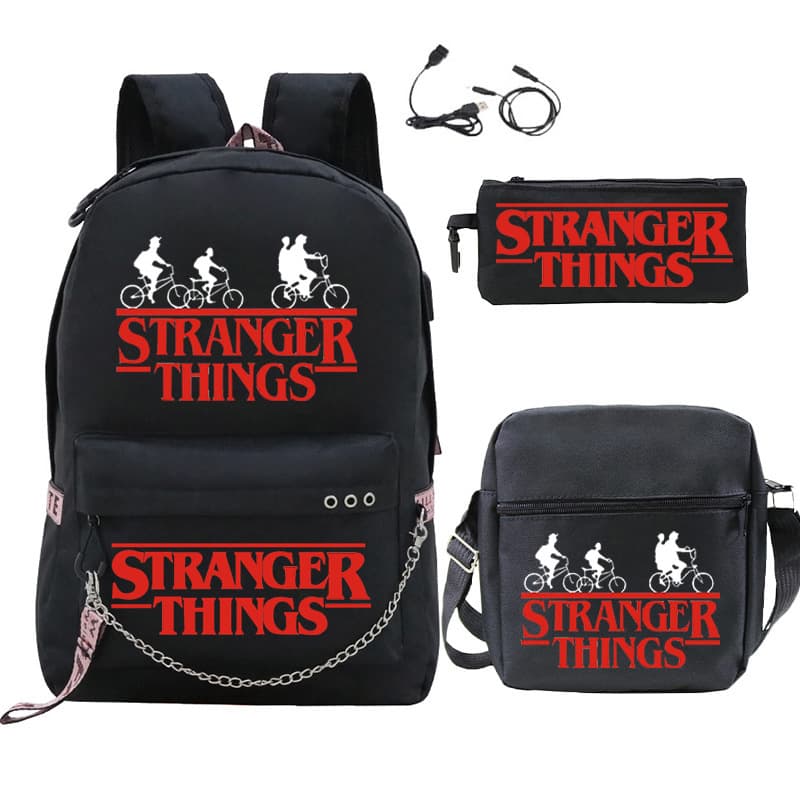 Trendy Stranger Things Themed Printed Casual Backpack Set for Primary and Secondary School Students