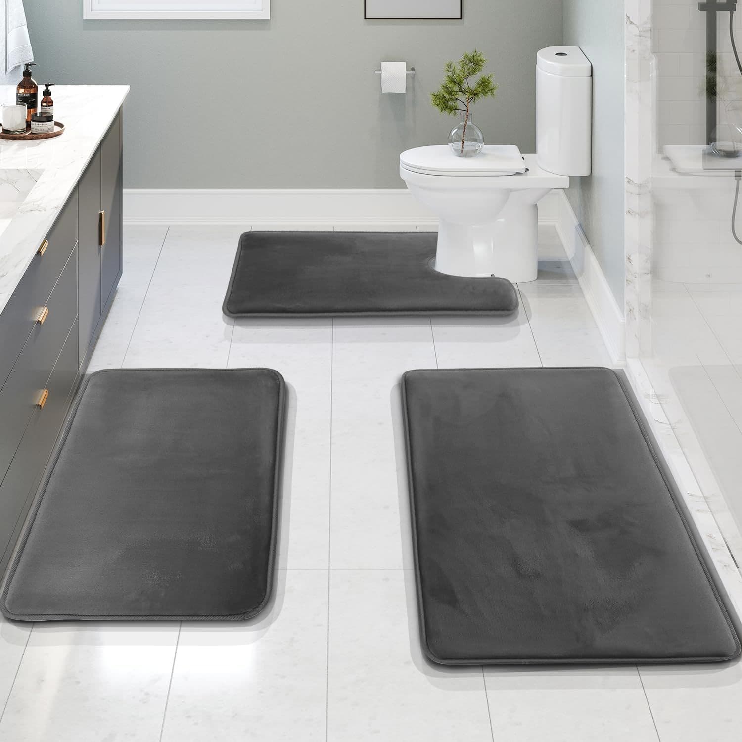 Amazon Flannel Toilet 3-Piece Set Rug Bathroom Restroom Solid Color Minimalist Set Floor Mat Sponge Mat